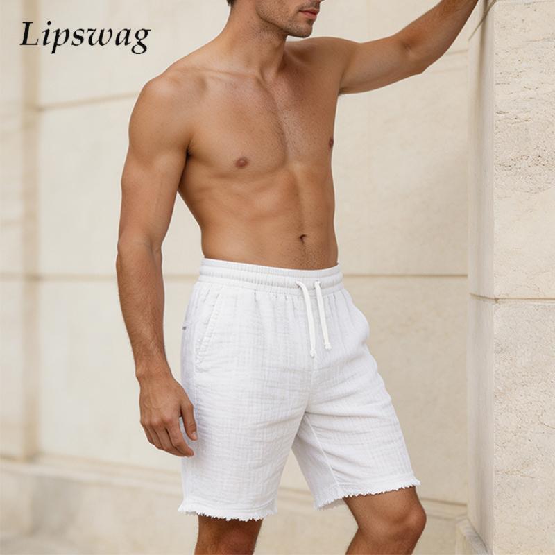 Short Linen Drawstring - Fashionable Ripped Linen Shorts Mens Daily