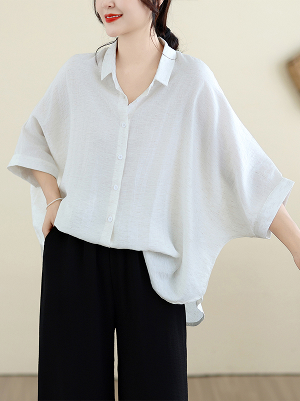 Loose Fit Cotton Linen Batwing - Linen Shirt Breathable 评论和价格