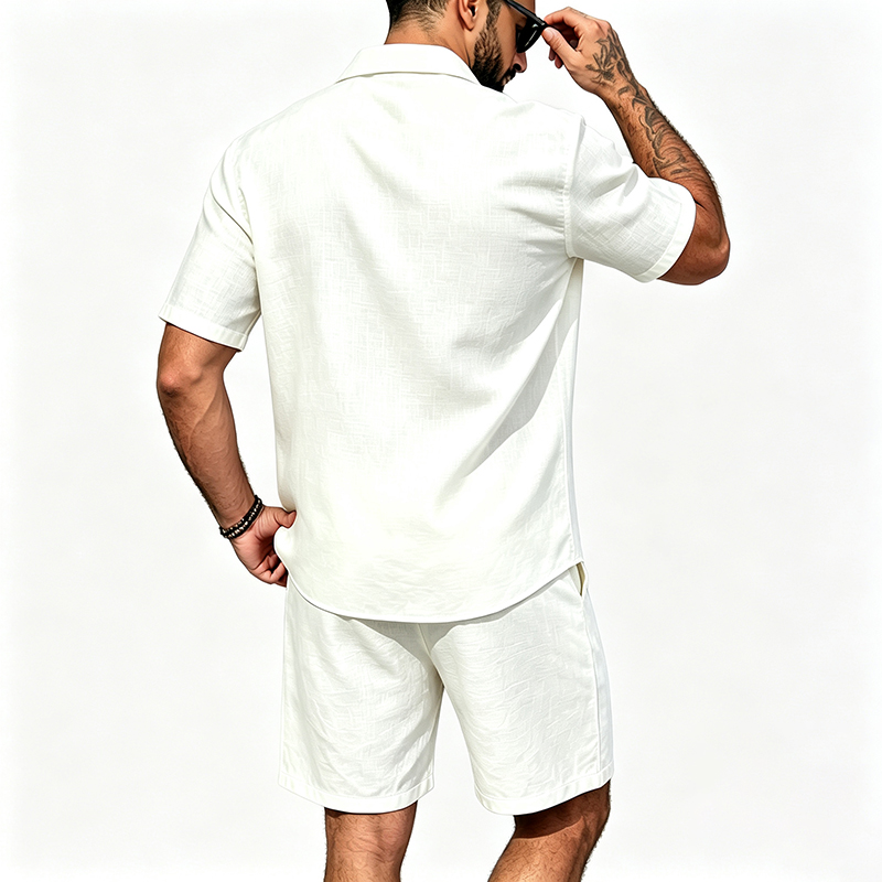 Men Linen Two Piece Outfit Sho - Short Linen Drawstring 评论和价格