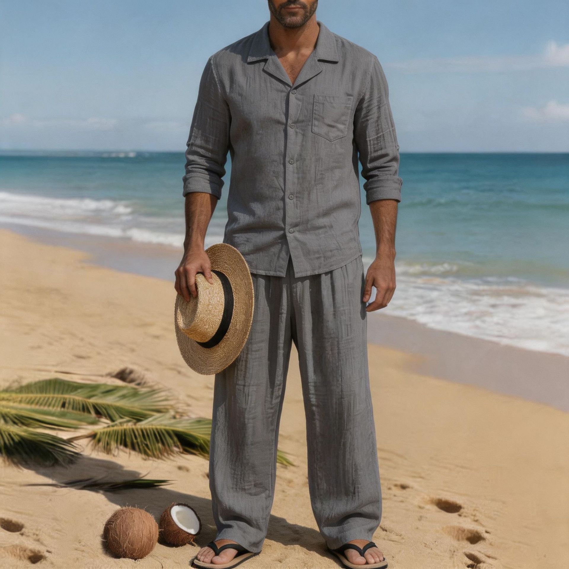Linen Men's Casual Loose Breat - Linen Shirt Breathable 评论和价格